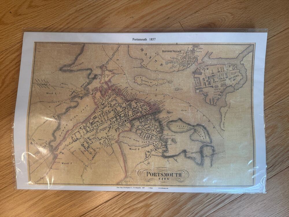 Detailed Reproduction of an 1857 Map of Portsmouth, New Hampshire 17X11"